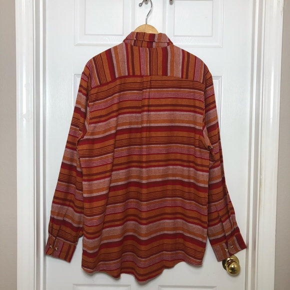Tackle & Tides Cotton Orange Red Stripes Long Sleeve Mens Button Down Shirt L - Picture 5 of 14